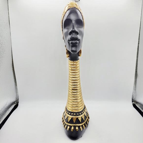 Decorative African Woman Black & Gold Finish Abeni Deco Figurine Carved Bust Art - Picture 4 of 10